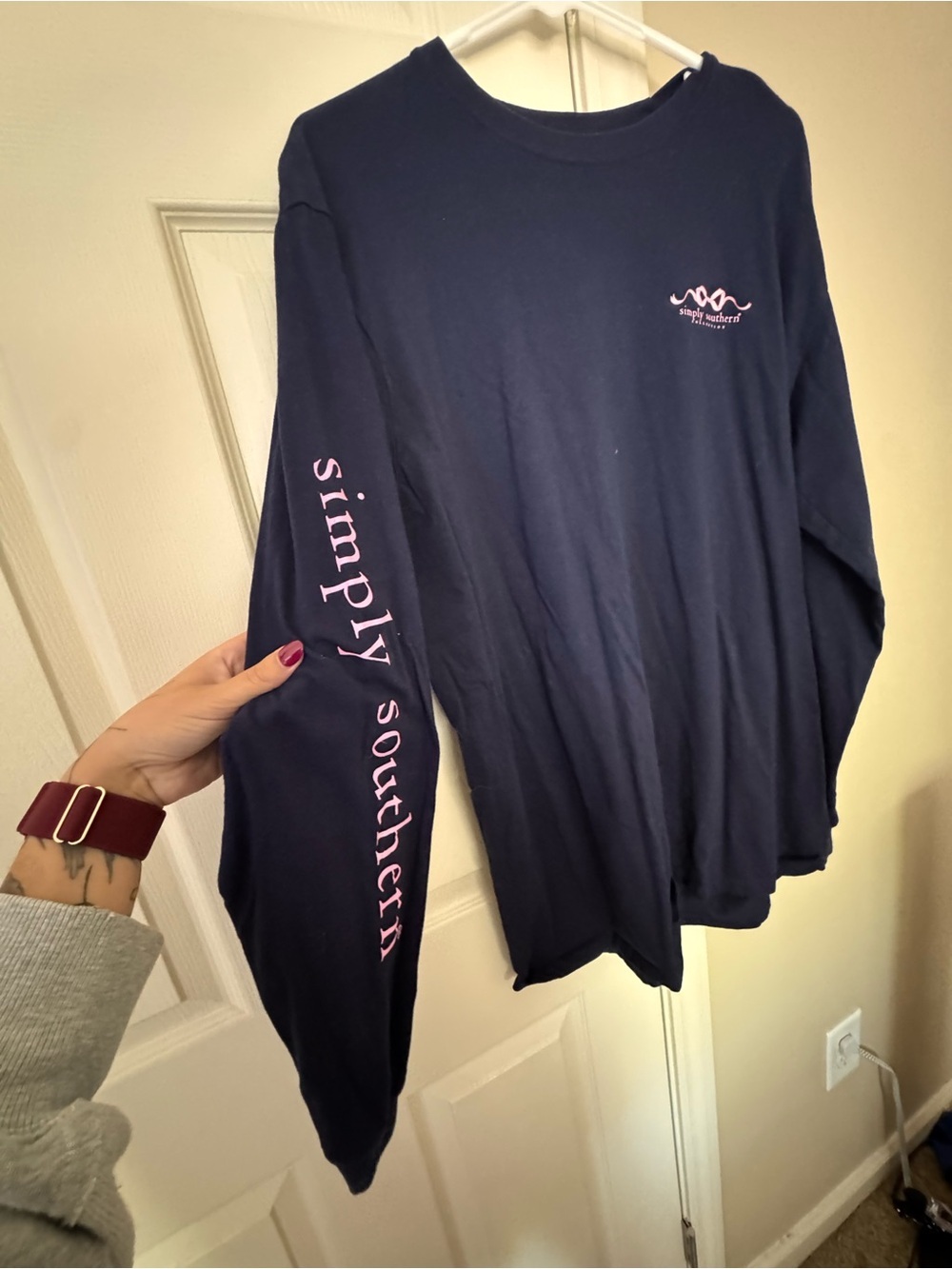 Simply Southern Navy Tee with Pink Accent - Picture 2 of 4
